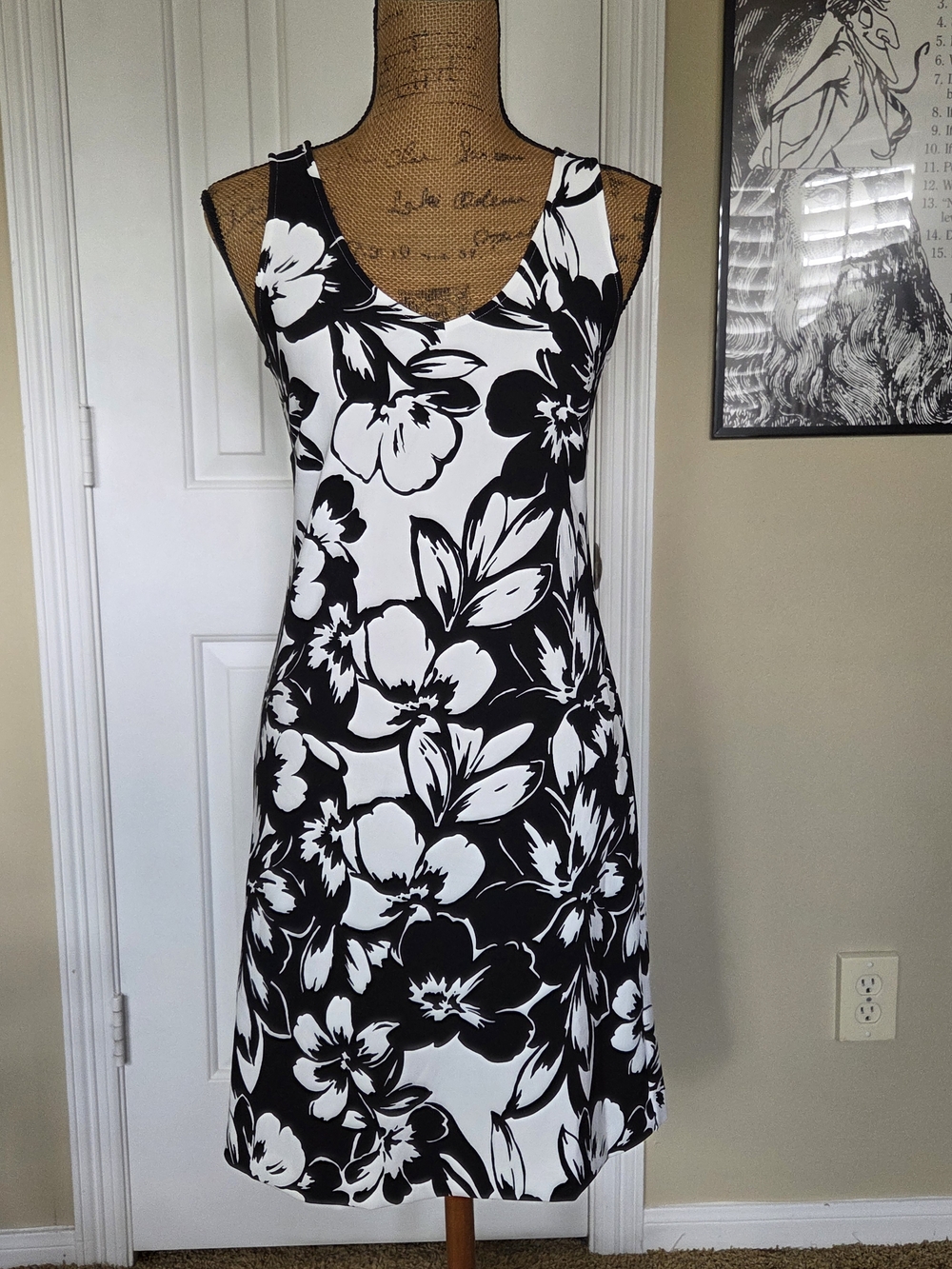 Classic Black & White Floral Tank Dress